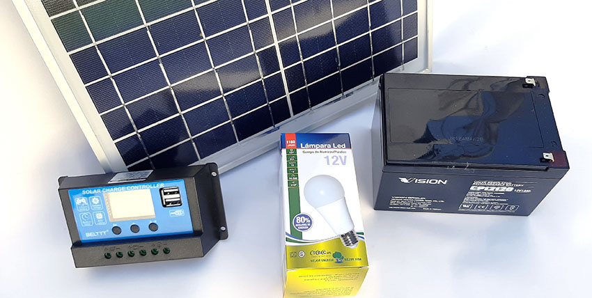 Kit solar 12 Volt Panel solar 20 Watts, regulador 10 Amp, batería 12 Volt 12 Amp Ecosus
